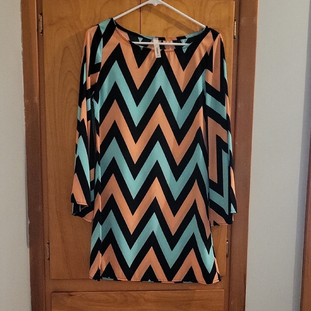 Yahada Pink and Blue Dolman Sleeve Sheath Dress